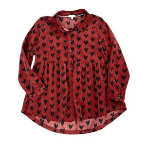 Umgee Red Heart Patterned Button Down Shirt